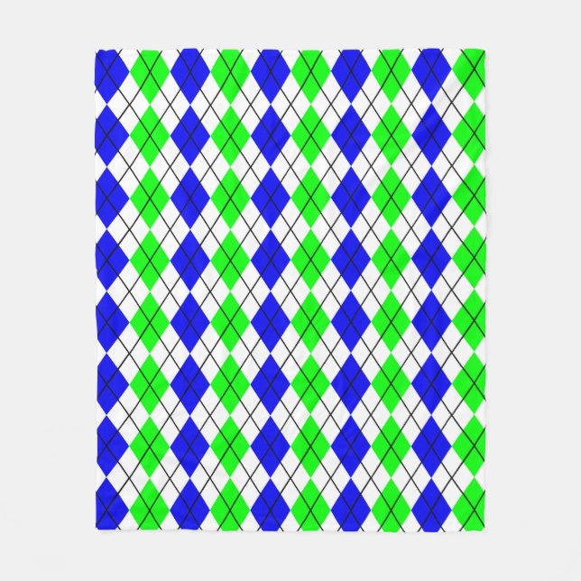 Blue Green White Argyle Diamond Design  Fleece Blanket (Front)