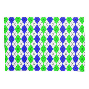 Blue Green White Argyle Diamond Design  Pillowcase
