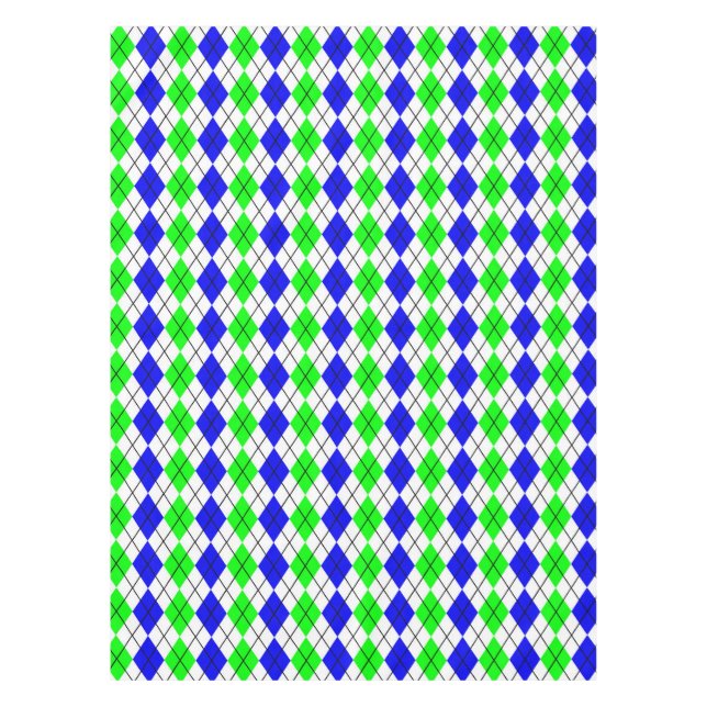 Blue Green White Argyle Diamond Design  Tablecloth (Front)