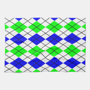 Blue Green White Argyle Diamond Design Tea Towel