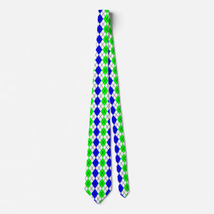Blue Green White Argyle Diamond Design Tie