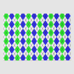 Blue Green White Argyle Diamond Design Tissue Paper