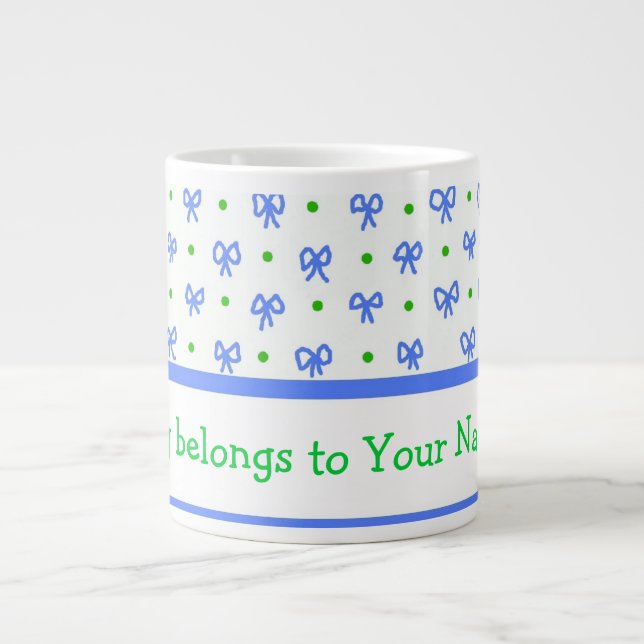 Blue/Green/White Bows Mini-print Jumbo Mug (Front)