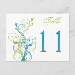 Blue Green White Floral Table Number Postcard