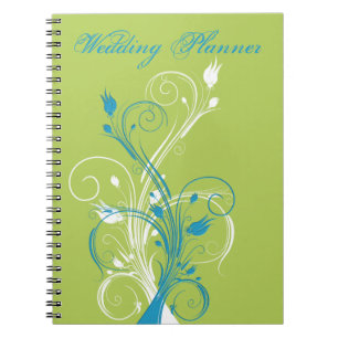 Blue Green White Floral Wedding Planner Notebook