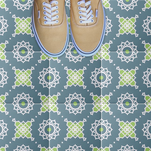 Blue Green White Lace Mosaic Geometric Pattern Ceramic Tile (Creator Uploaded)