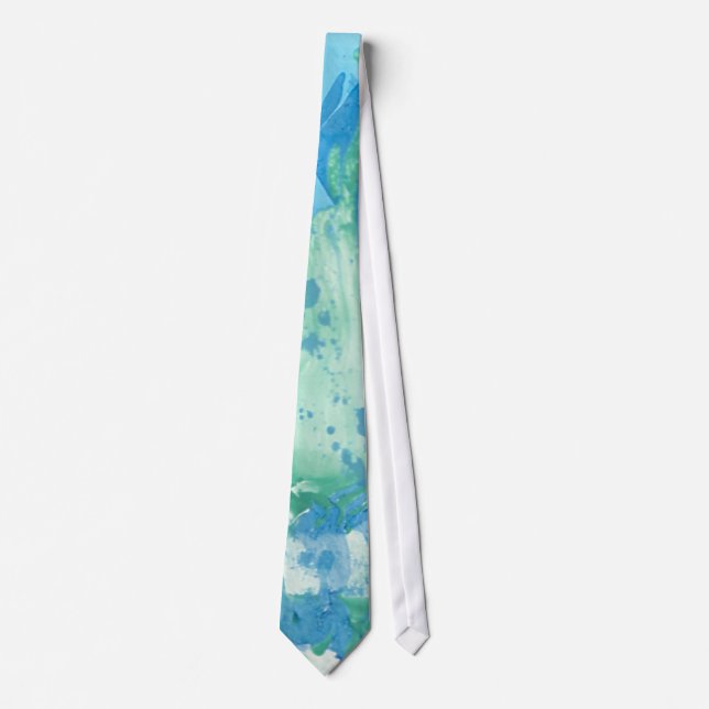 Blue Green White Modern Abstract Marble Look Tie (Front)