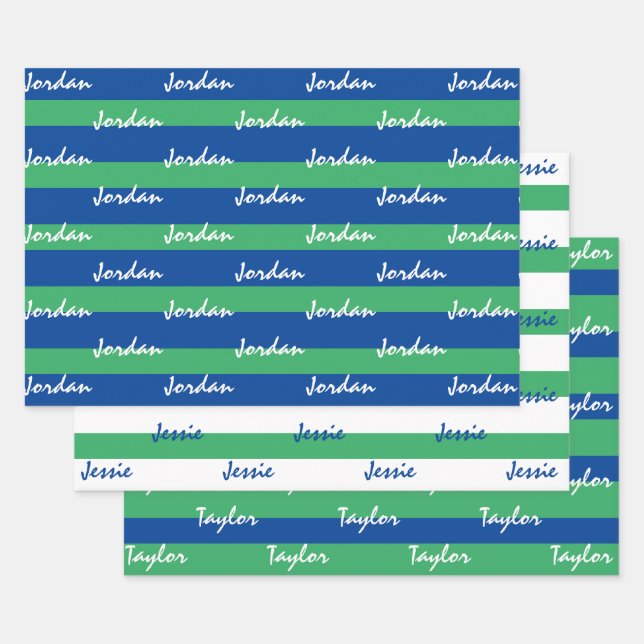 Blue Green White Personalised Wrapping Paper (Set)