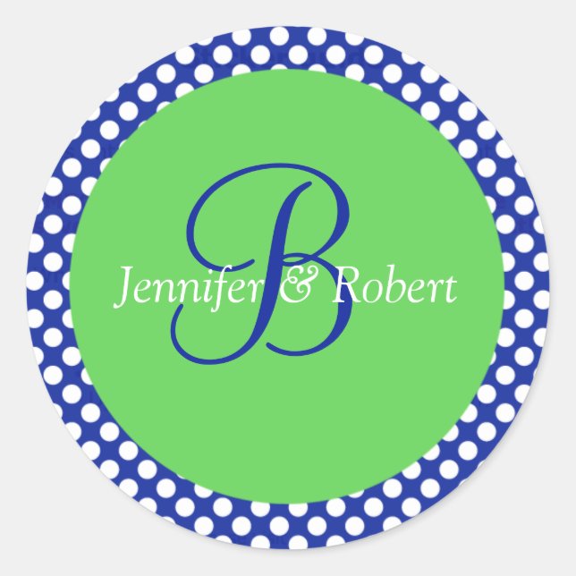 Blue Green White Polka Dot Monogram B Envelope Sea Classic Round Sticker (Front)