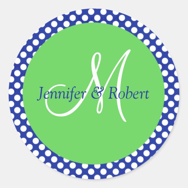 Blue Green White Polka Dot Monogram Envelope Seals (Front)