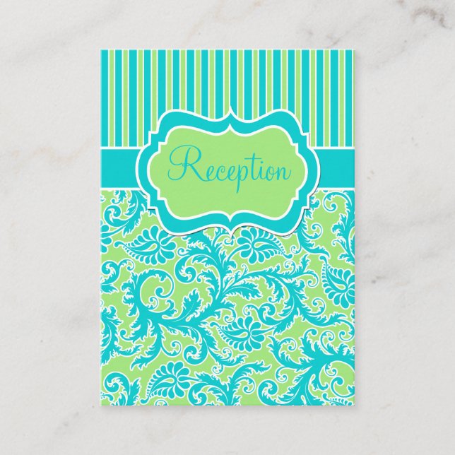 Blue Green White Stripe Damask Enclosure Card (Front)
