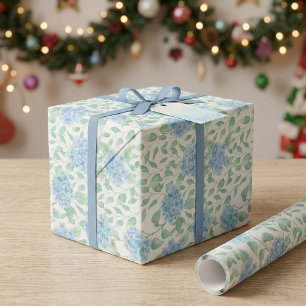 Blue Green Wildflower Watercolor Wrapping Paper