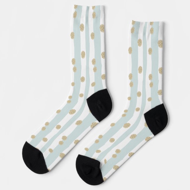 Blue Green with Gold Glitter Design Socks (Left)