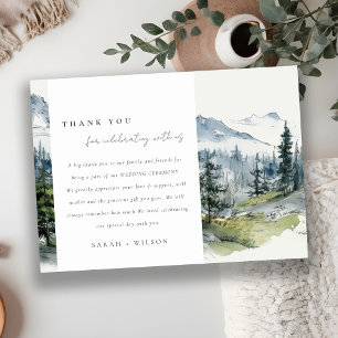 Blue Green Woods Mountain Landscape Sketch Wedding Thank You Card