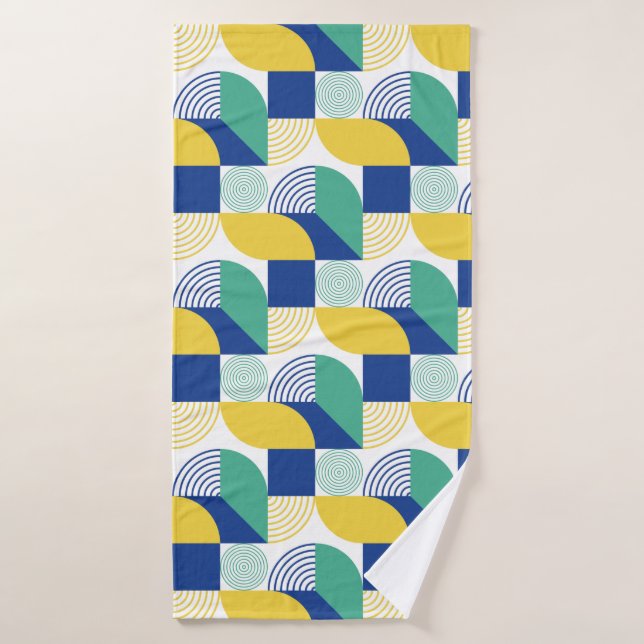 Blue Green Yellow Abstract Geometric Pattern Bath Towel (Bath Towel)