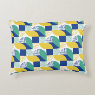 Blue Green Yellow Abstract Geometric Pattern Decorative Cushion