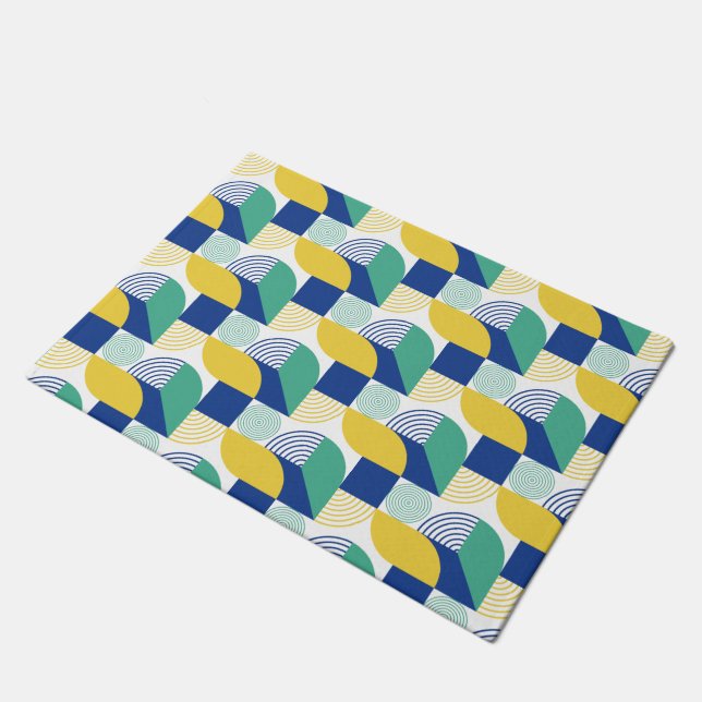 Blue Green Yellow Abstract Geometric Pattern Doormat (Angled)