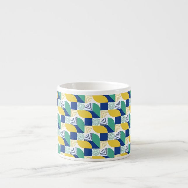 Blue Green Yellow Abstract Geometric Pattern Espresso Cup (Front)
