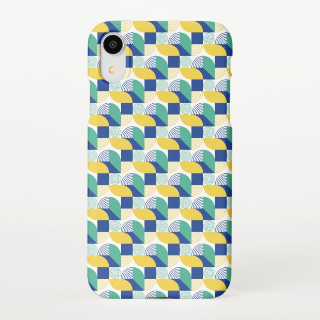 Blue Green Yellow Abstract Geometric Pattern iPhone Case (Back)
