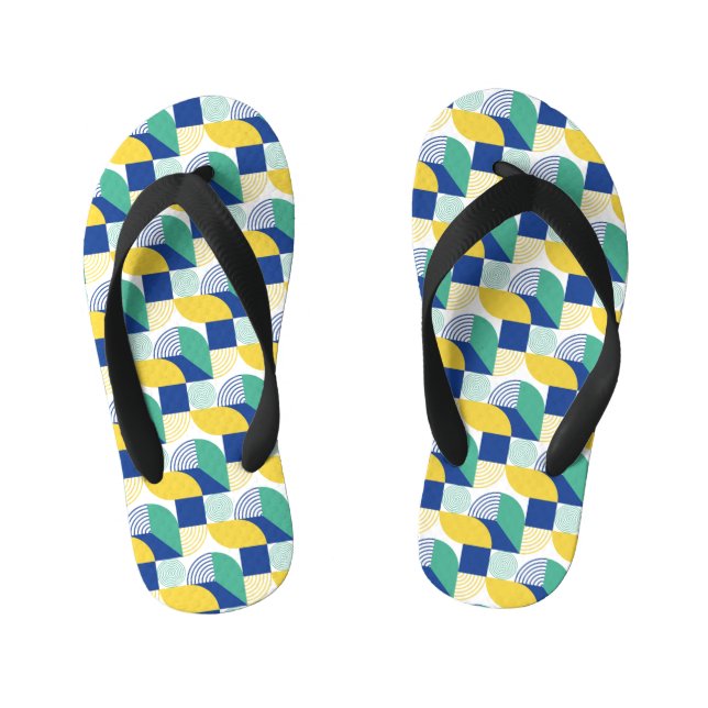 Blue Green Yellow Abstract Geometric Pattern Kid's Thongs (Footbed)