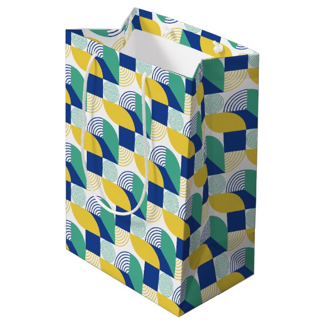 Blue Green Yellow Abstract Geometric Pattern Medium Gift Bag (Back Angled)