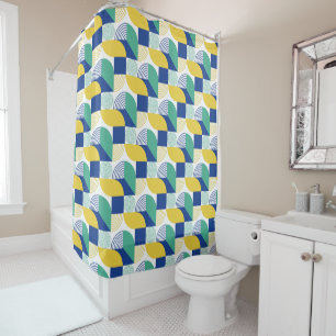 Blue Green Yellow Abstract Geometric Pattern Shower Curtain