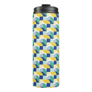 Blue Green Yellow Abstract Geometric Pattern Thermal Tumbler