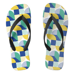 Blue Green Yellow Abstract Geometric Pattern Thongs