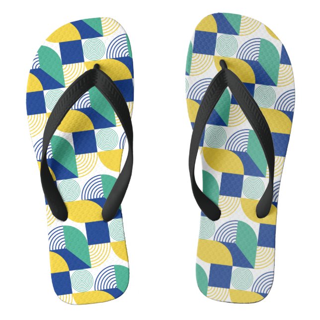 Blue Green Yellow Abstract Geometric Pattern Thongs (Footbed)
