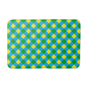 Blue Green Yellow Check Plaid Pattern Design Bath Mat