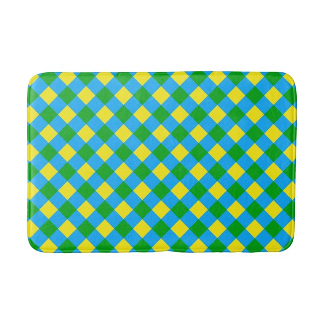 Blue Green Yellow Check Plaid Pattern Design  Bath Mat (Front)