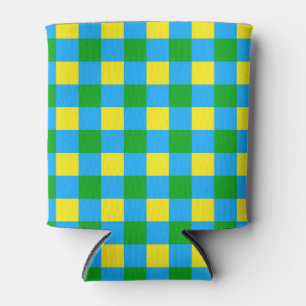 Blue Green Yellow Check Plaid Pattern Design Can Cooler