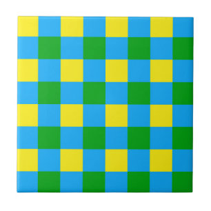 Blue Green Yellow Check Plaid Pattern Design Ceramic Tile
