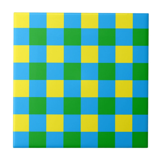Blue Green Yellow Check Plaid Pattern Design  Ceramic Tile (Front)