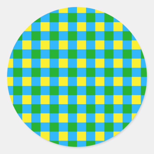 Blue Green Yellow Check Plaid Pattern Design  Classic Round Sticker (Front)