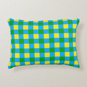 Blue Green Yellow Check Plaid Pattern Design Decorative Cushion