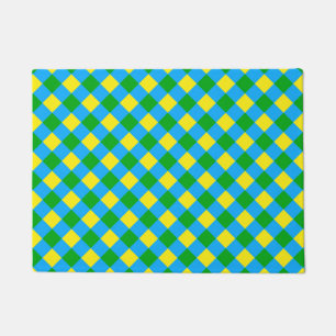 Blue Green Yellow Check Plaid Pattern Design  Doormat