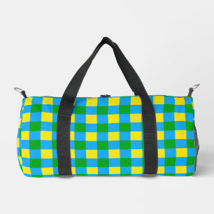 Blue Green Yellow Check Plaid Pattern Design Duffle Bag