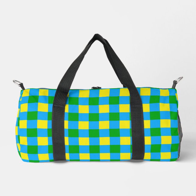 Blue Green Yellow Check Plaid Pattern Design  Duffle Bag (Front)