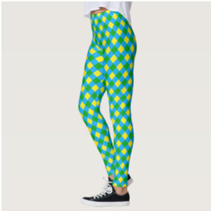 Blue Green Yellow Check Plaid Pattern Design  Leggings
