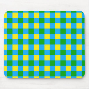 Blue Green Yellow Check Plaid Pattern Design  Mouse Pad