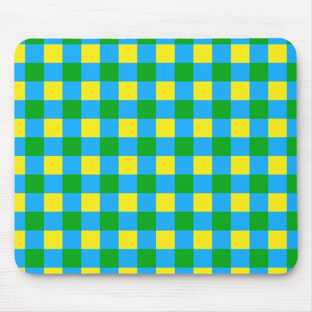 Blue Green Yellow Check Plaid Pattern Design  Mouse Pad (Front)