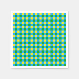 Blue Green Yellow Check Plaid Pattern Design  Napkin
