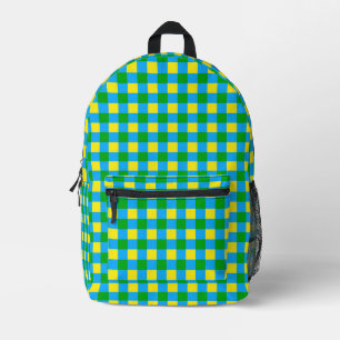 Blue Green Yellow Check Plaid Pattern Design Printed Backpack