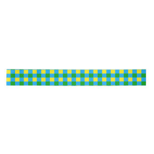 Blue Green Yellow Check Plaid Pattern Design  Satin Ribbon