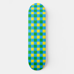 Blue Green Yellow Check Plaid Pattern Design  Skateboard