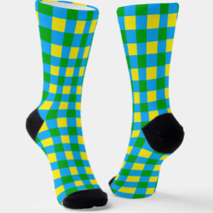 Blue Green Yellow Check Plaid Pattern Design Socks