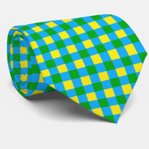 Blue Green Yellow Check Plaid Pattern Design Tie