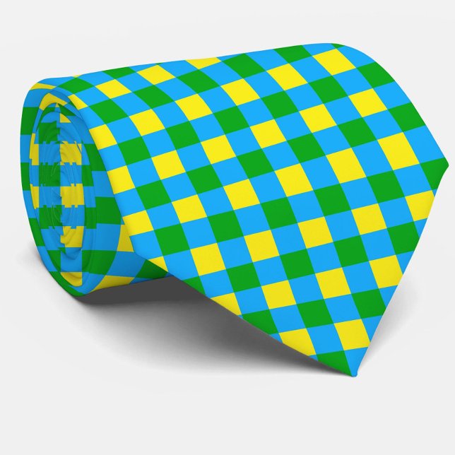 Blue Green Yellow Check Plaid Pattern Design  Tie (Creator Uploaded)