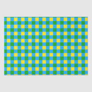 Blue Green Yellow Check Plaid Pattern Design Tissue Paper